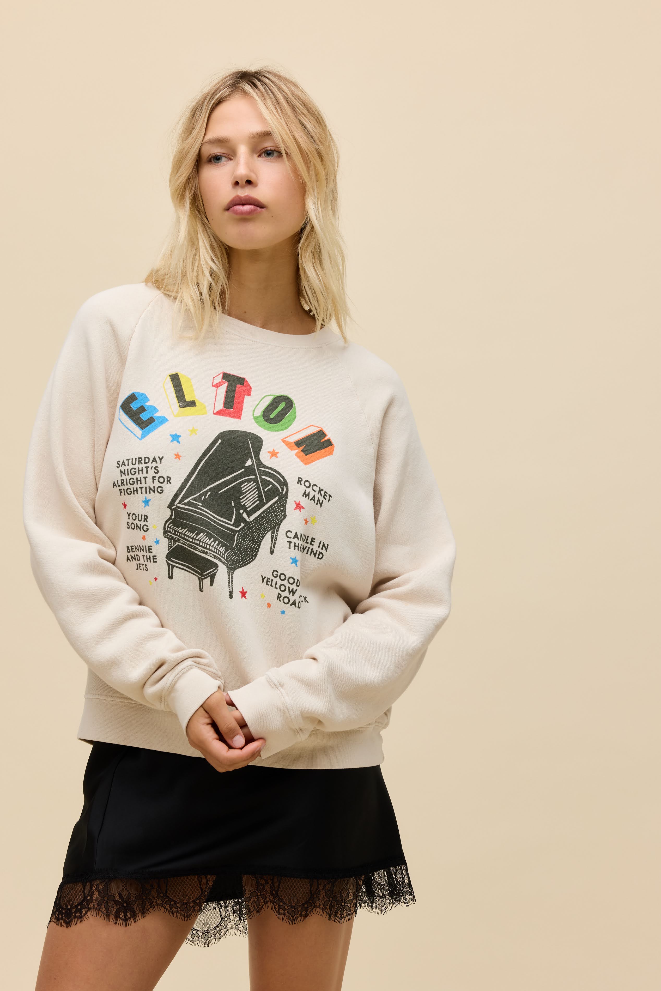 Elton John Rainbow Piano Vintage Raglan Sweatshirt | DAYDREAMER