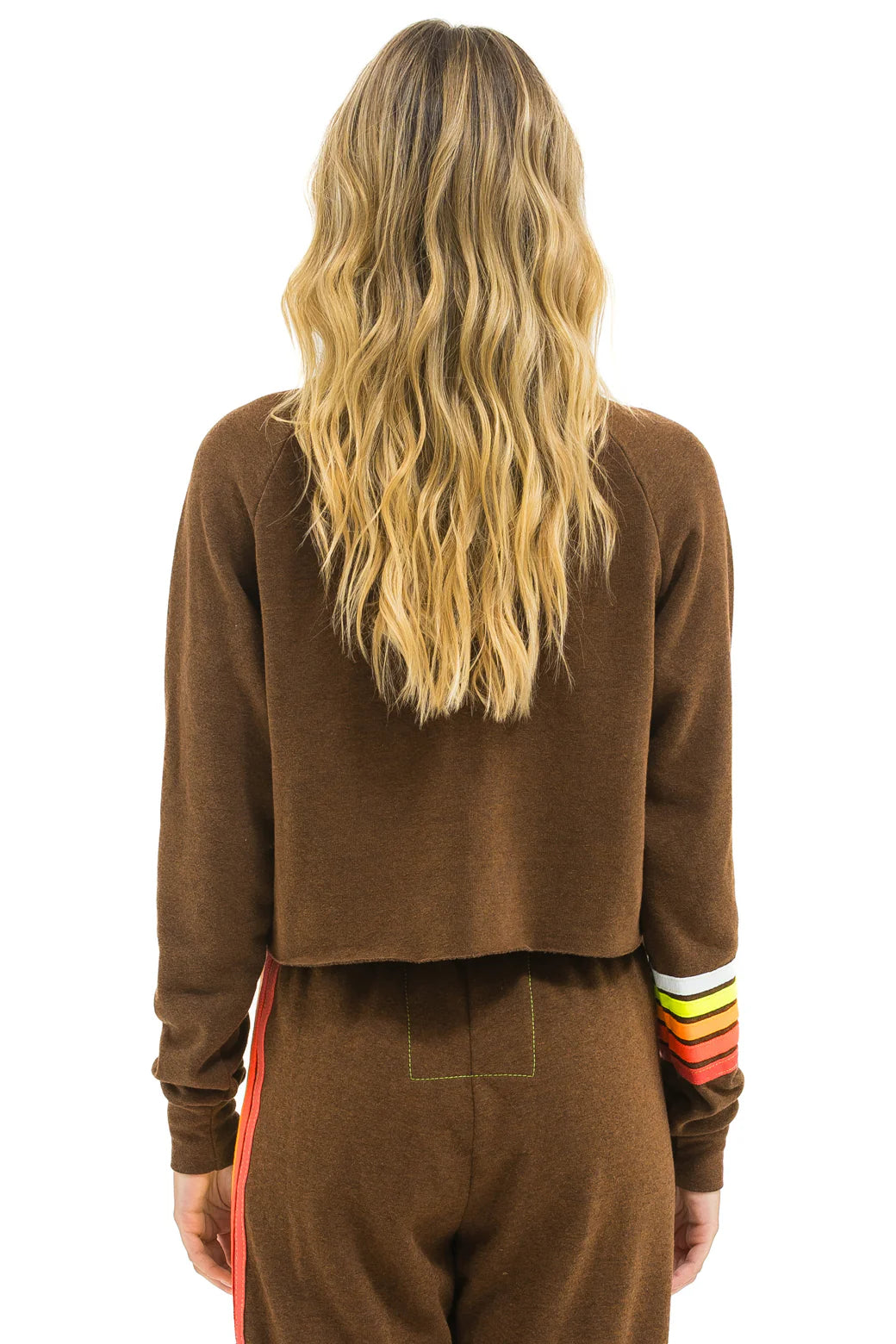 Bolt Rugby Stitch Cropped Crew Sweatshirt - Chocolate/White Neon | Aviator Nation