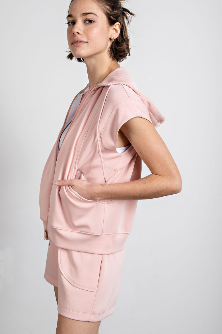 Sleeveless Hoodie Jacket And Short Set