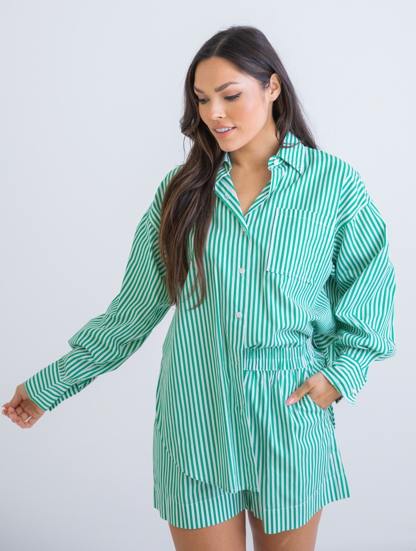 Stripe Poplin Pocket Button Up Top | KARLIE