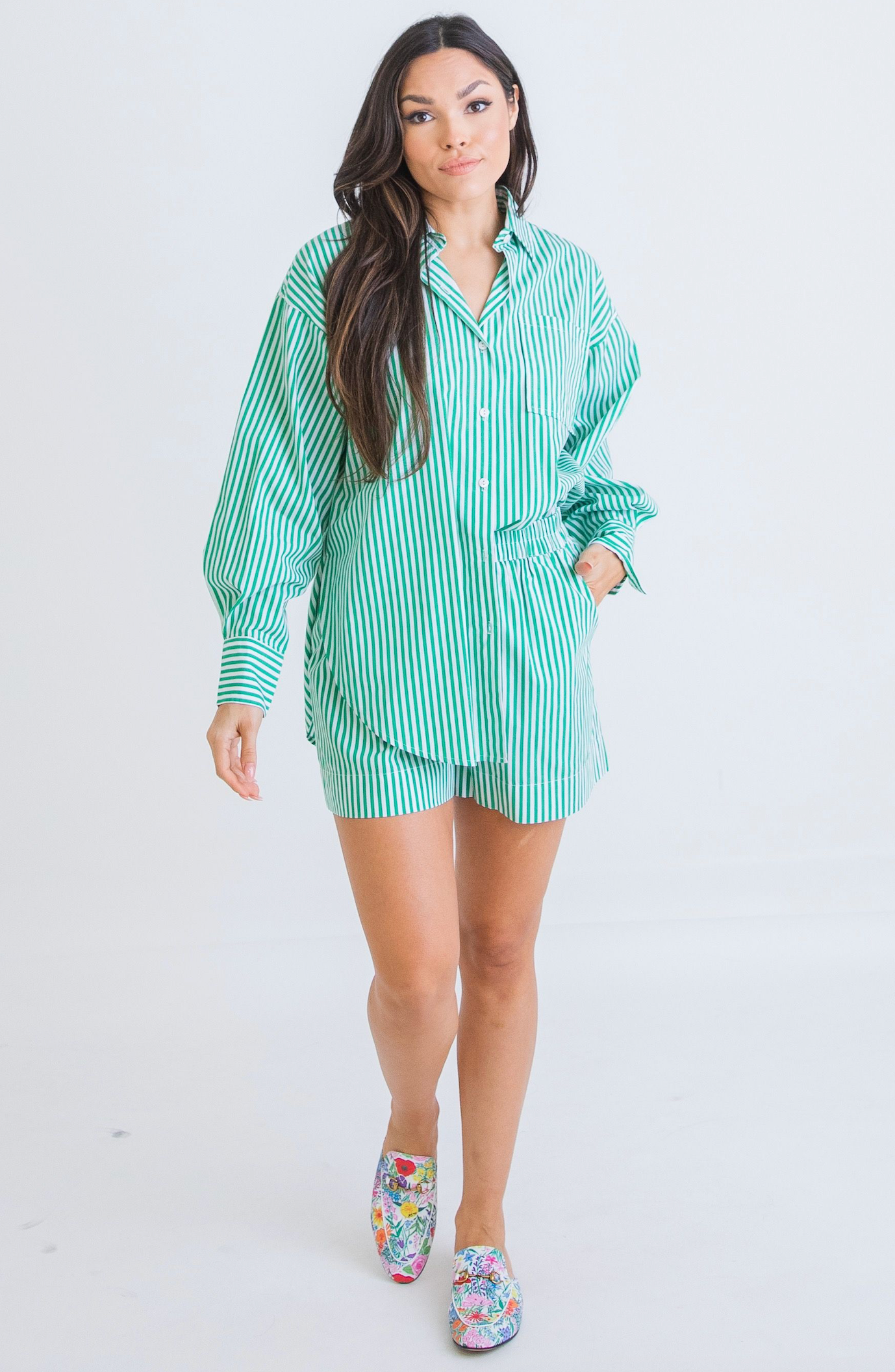 Stripe Poplin Pocket Button Up Top | KARLIE