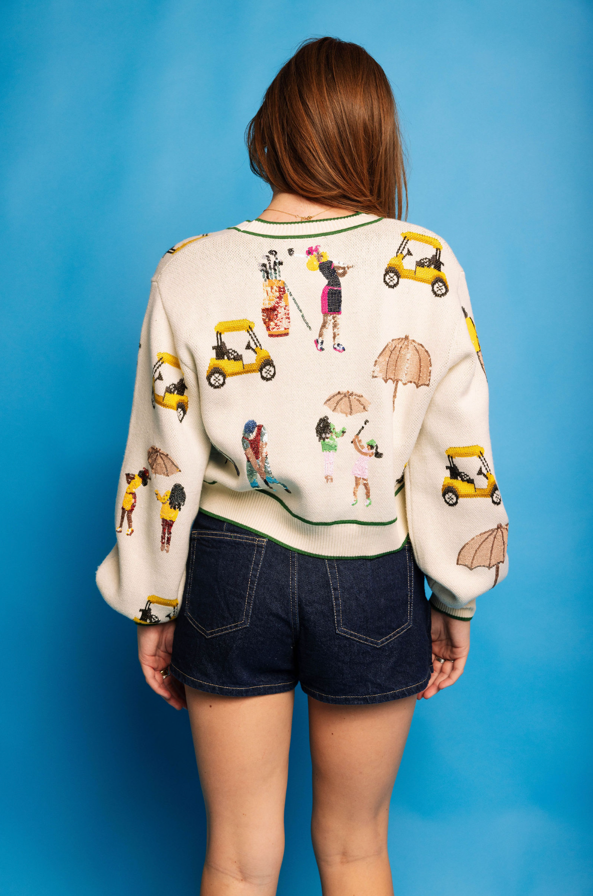 White Multi Golf Icon Cardigan | Queen of Sparkles