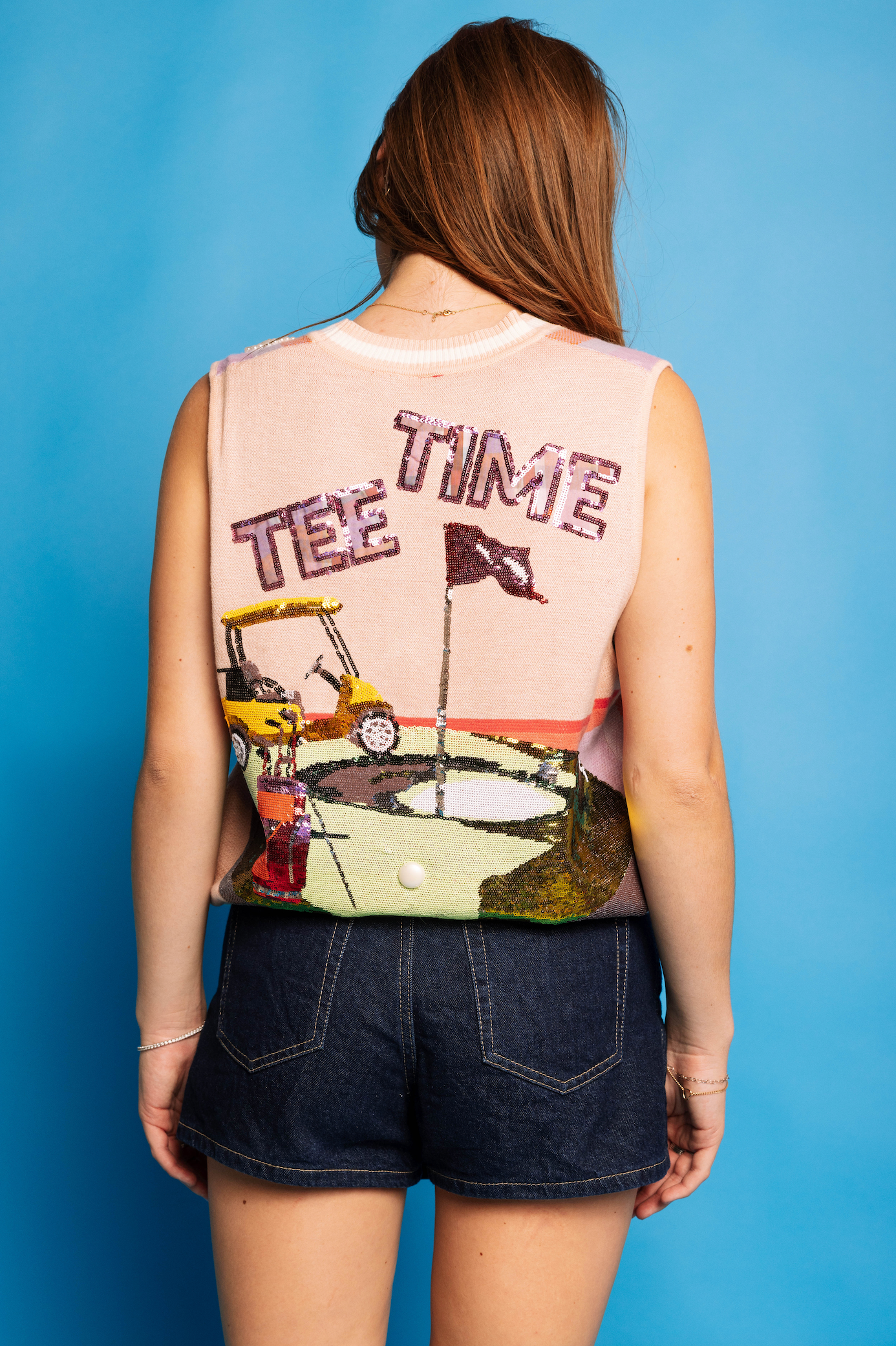 Light Pink Plaid Golf 'Tee Time' Sweater Vest | Queen of Sparkles