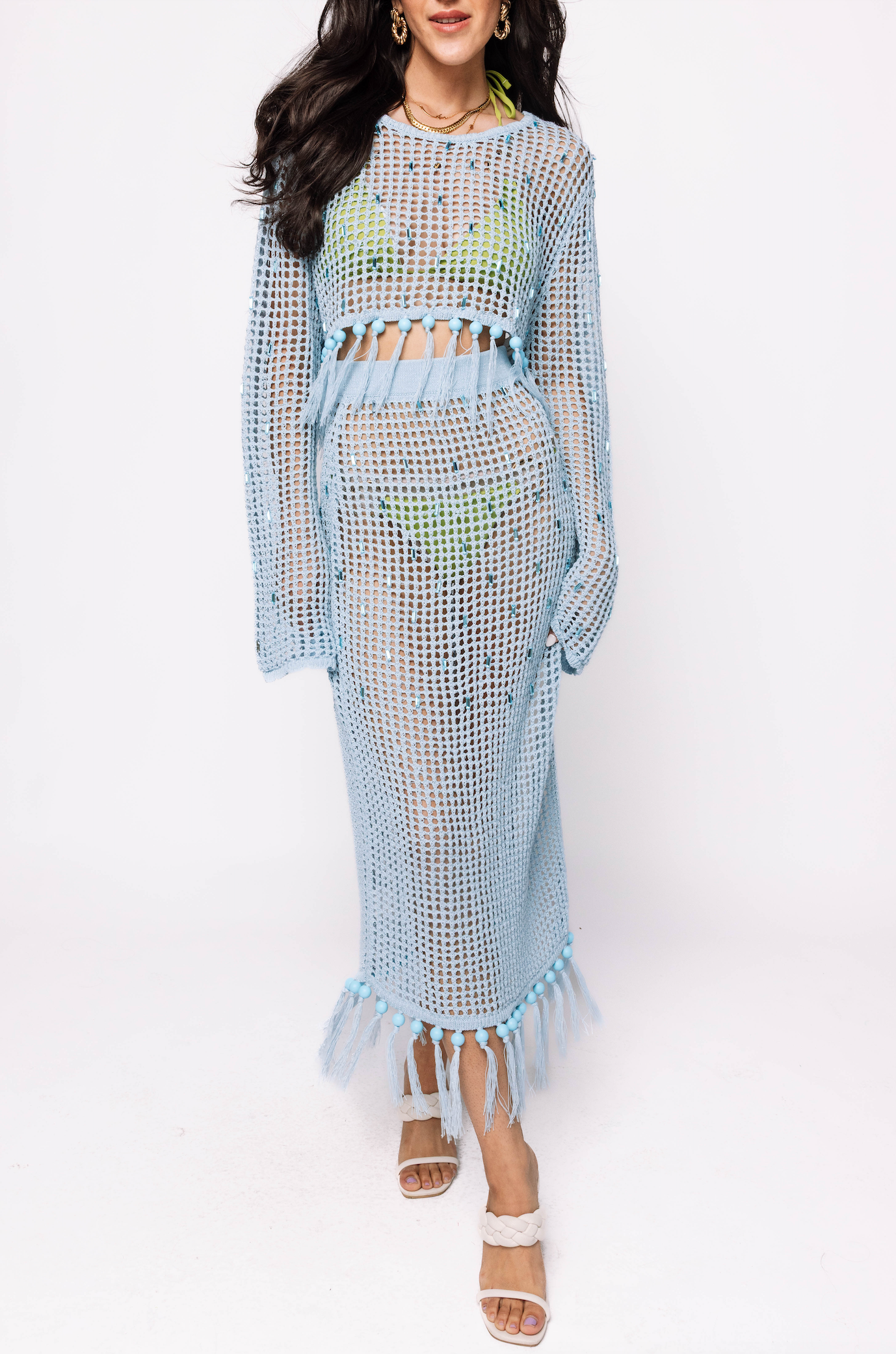 Light Blue Mesh Fringe Coverup Top | Queen of Sparkles