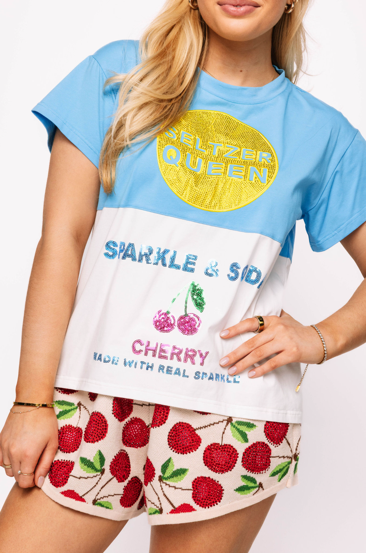 Aqua & White Colorblock Seltzer Tee | Queen of Sparkles