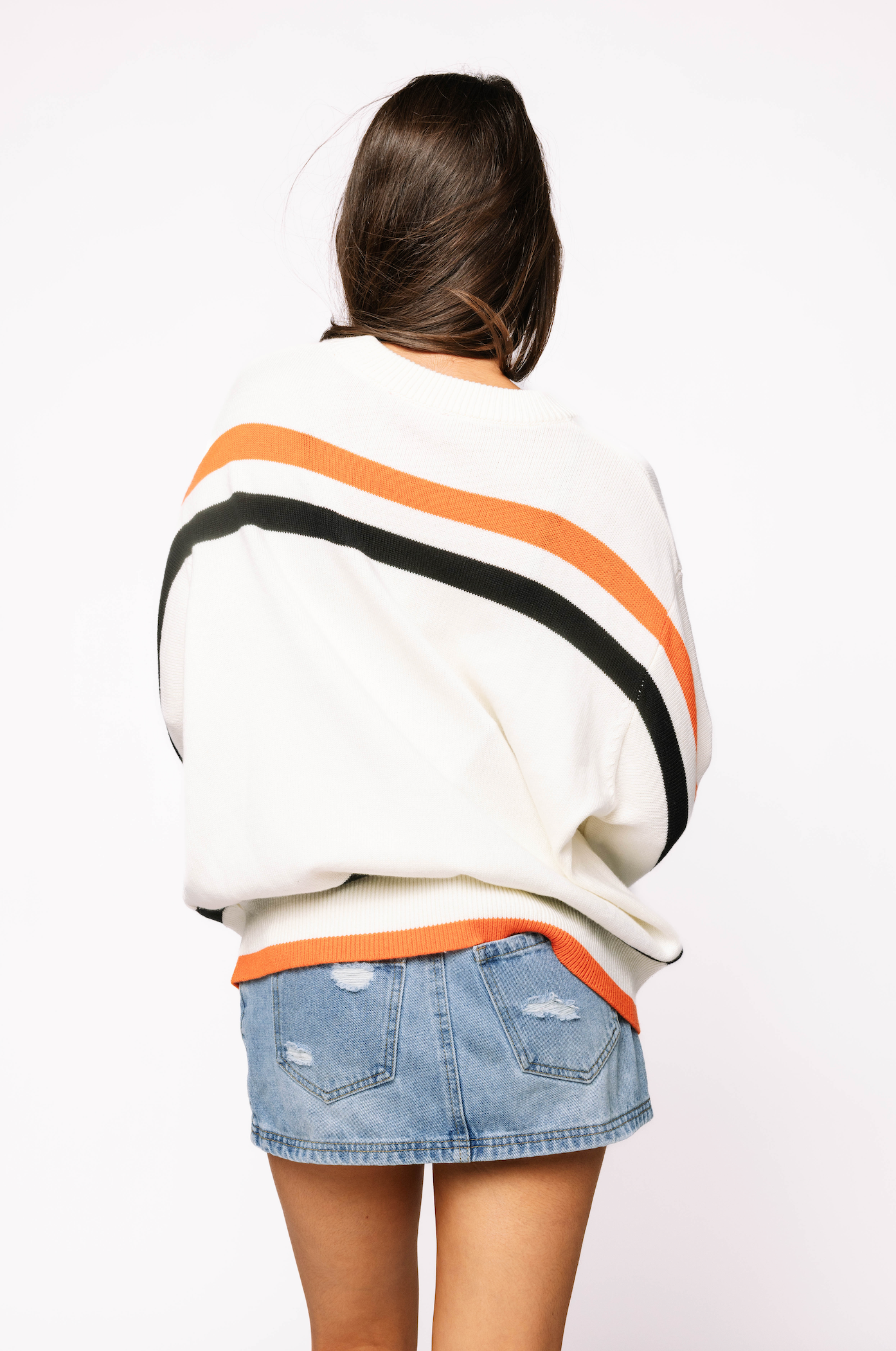 White, Black & Orange Stripe 'Trick or Treat' Long Sleeve Sweater | Queen of Sparkles