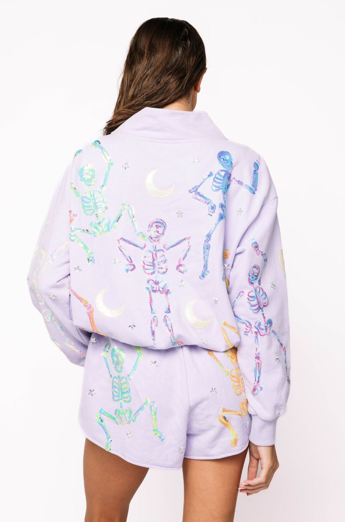 Lavender Multi Dancing Skeleton Mock Neck Sweatshirt | Queen of Sparkles