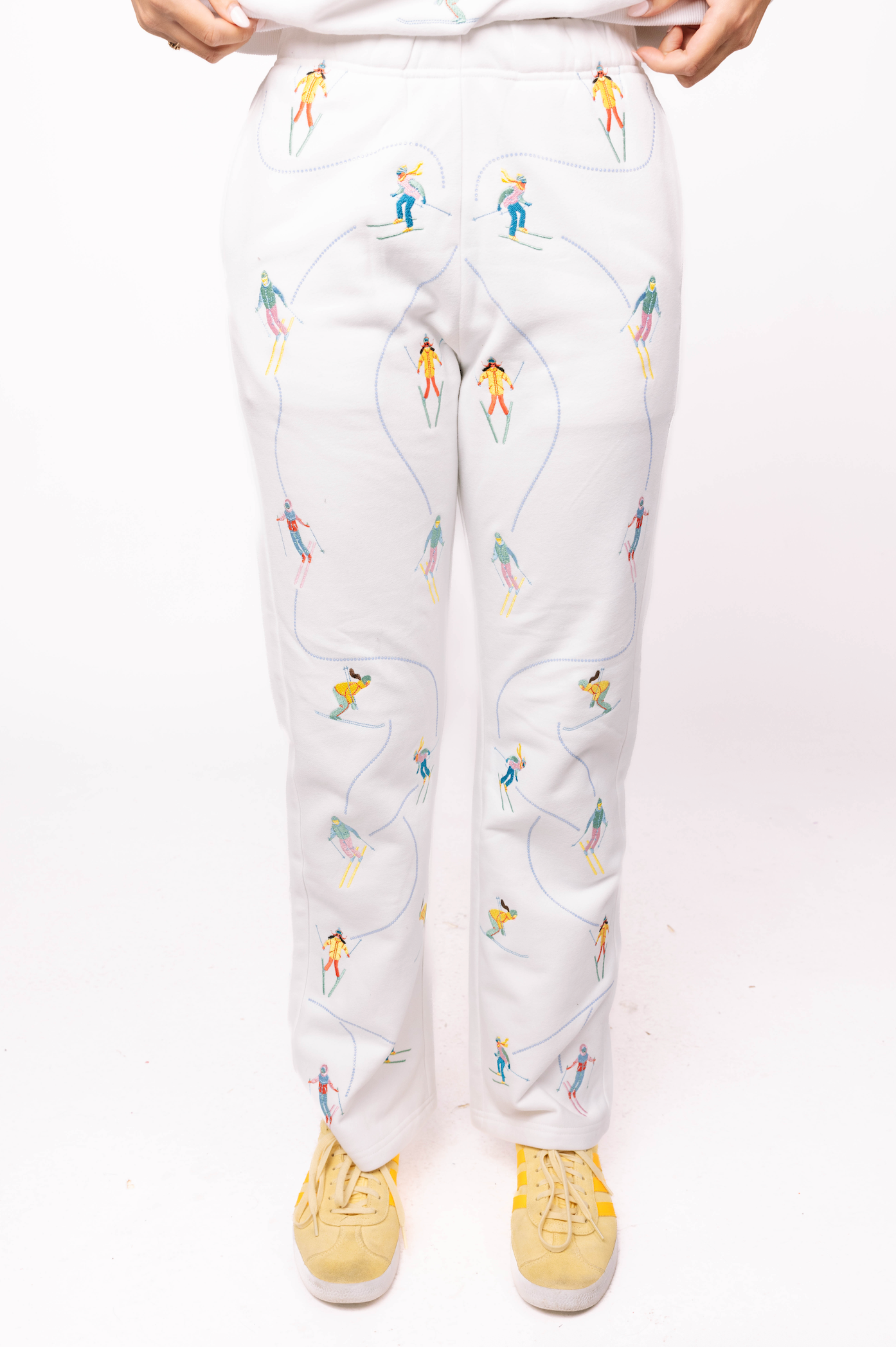 White Multi Skier Snow Path Sweatpant | Queen of Sparkles