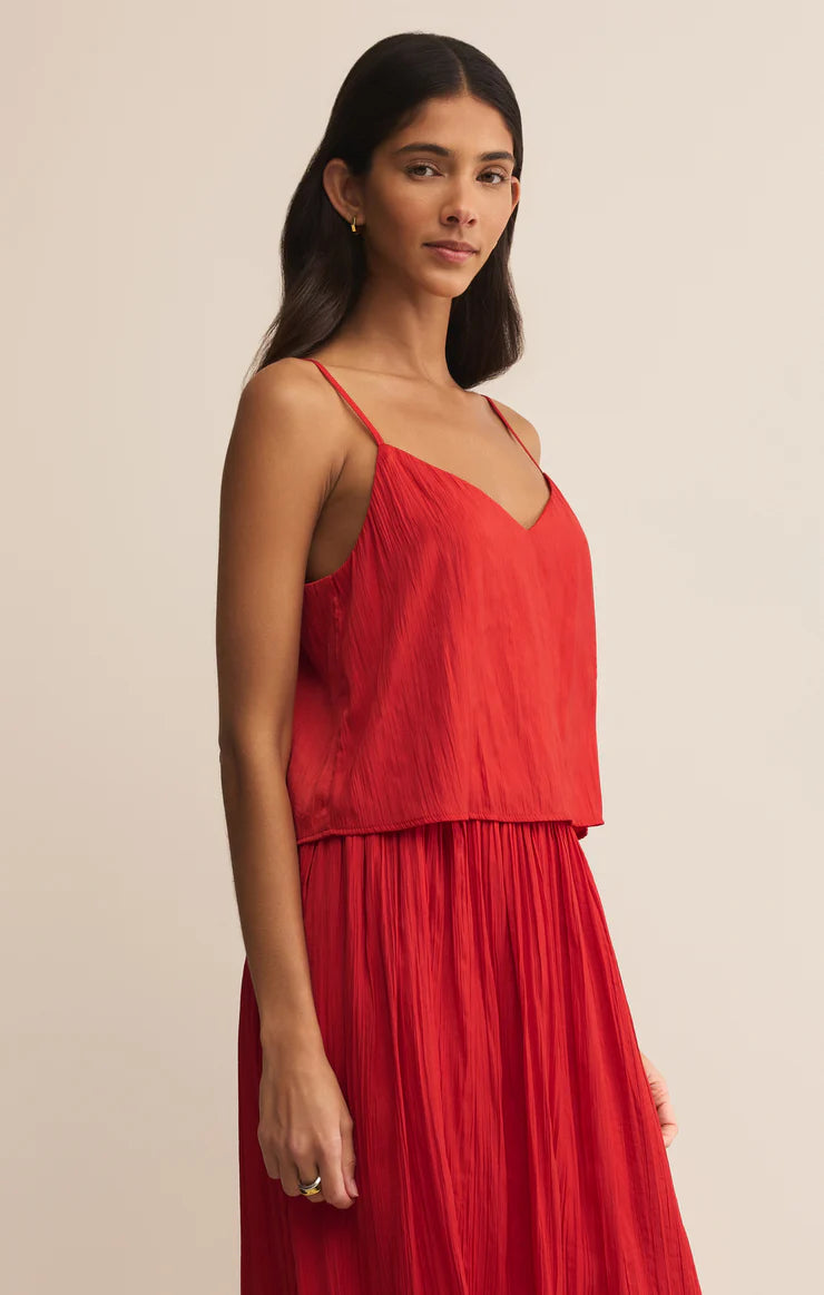 Fiore Crinkle Satin Crop Tank - Cabana Red | Z Supply