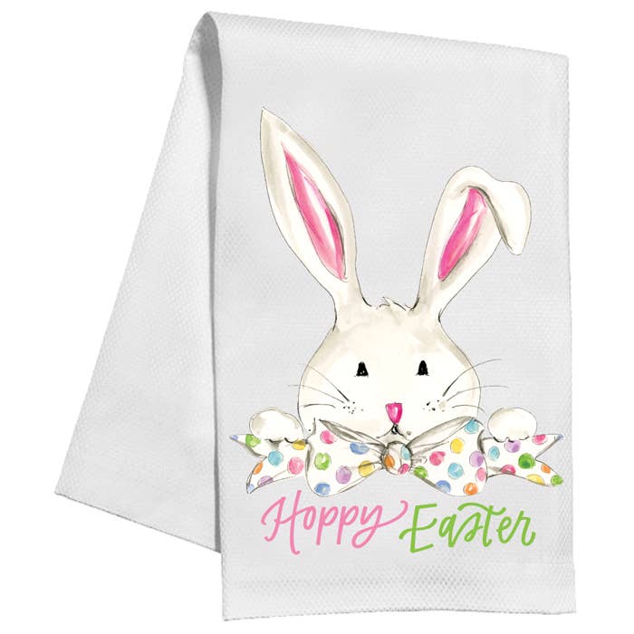 Handpainted Happy Easter Bunny in Bow Tie Kitchen Towel