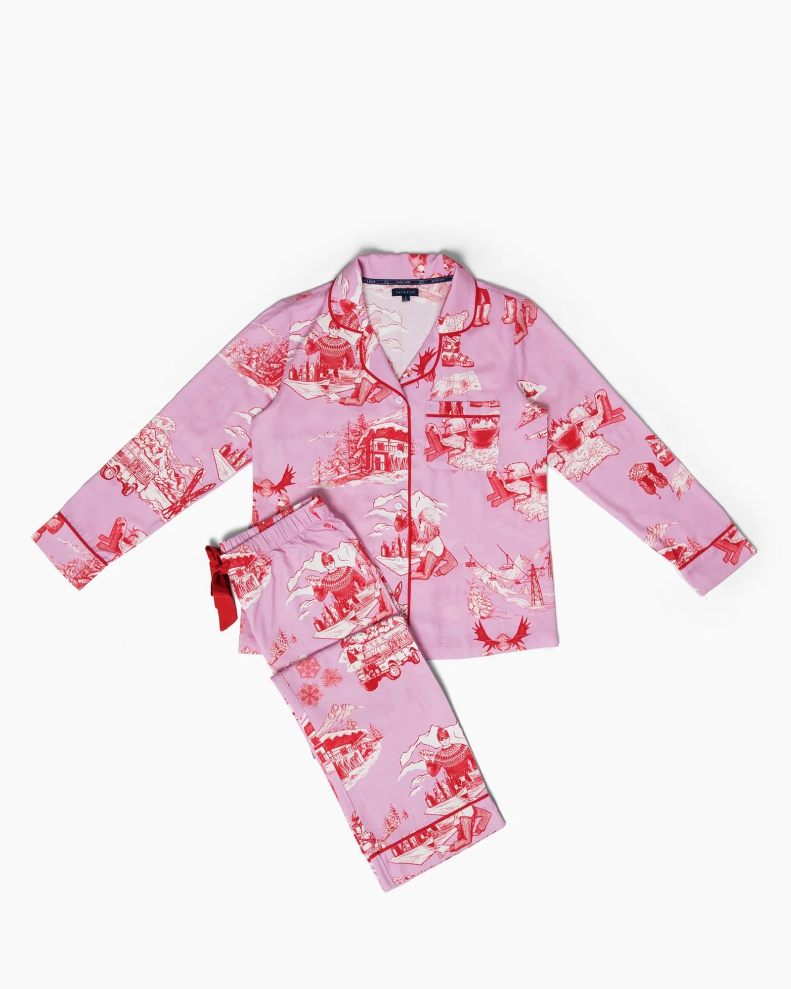 Apres Ski Toile Long Sleeve Pajama Pants Set / Lilac Cranberry | Katie Kime