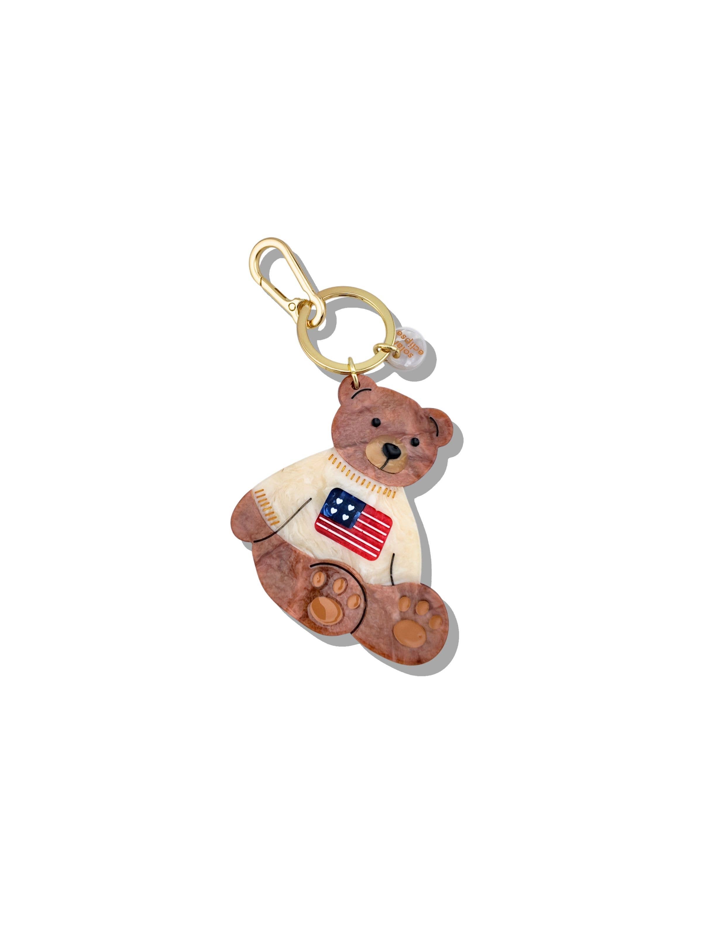 Hand-painted Americana Teddy Bear Bag Charm + Keychain | Solar Eclipse