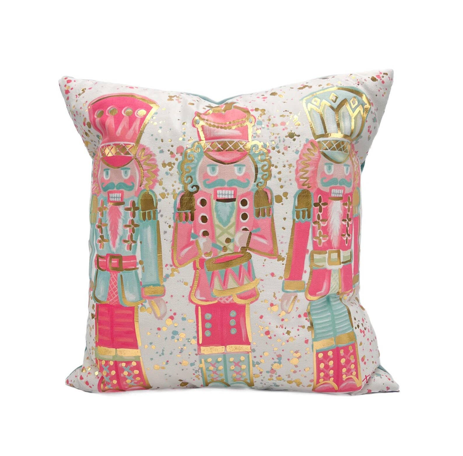 Pink and Mint Golden Nutcrackers Velvet Pillow