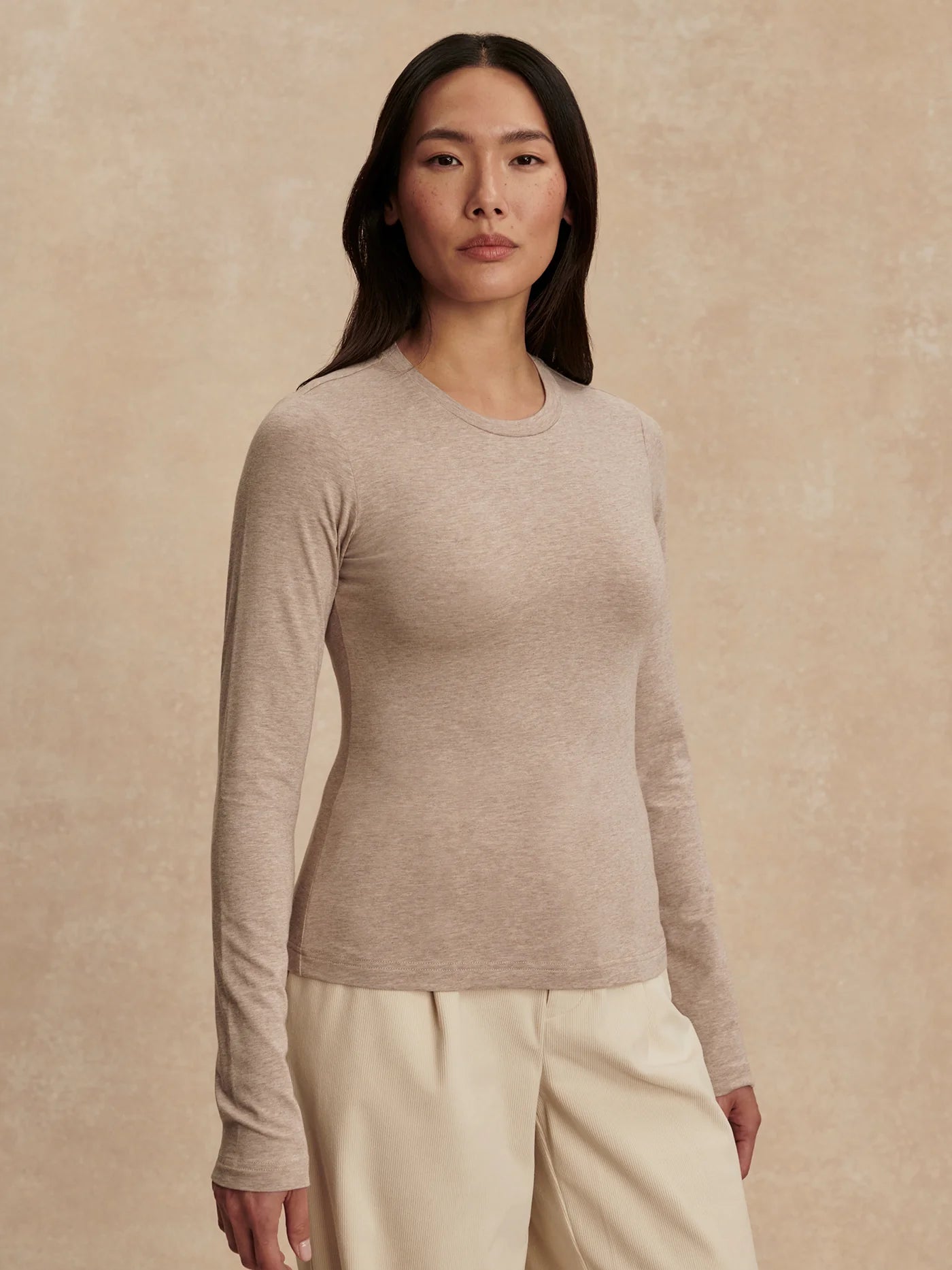Edna Long Sleeve Fitted Tee - Taupe Marl | Varley