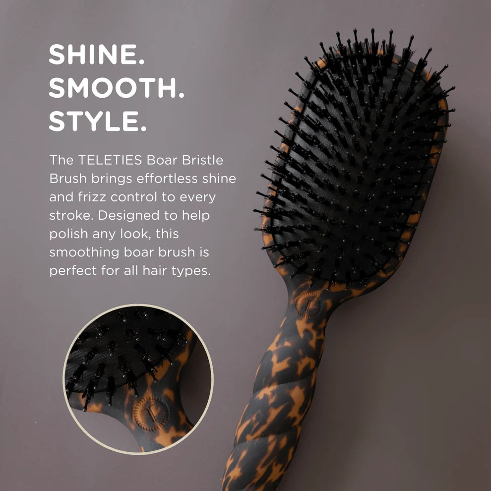 Boar Bristle Hair Brush - Tortoise | Teleties