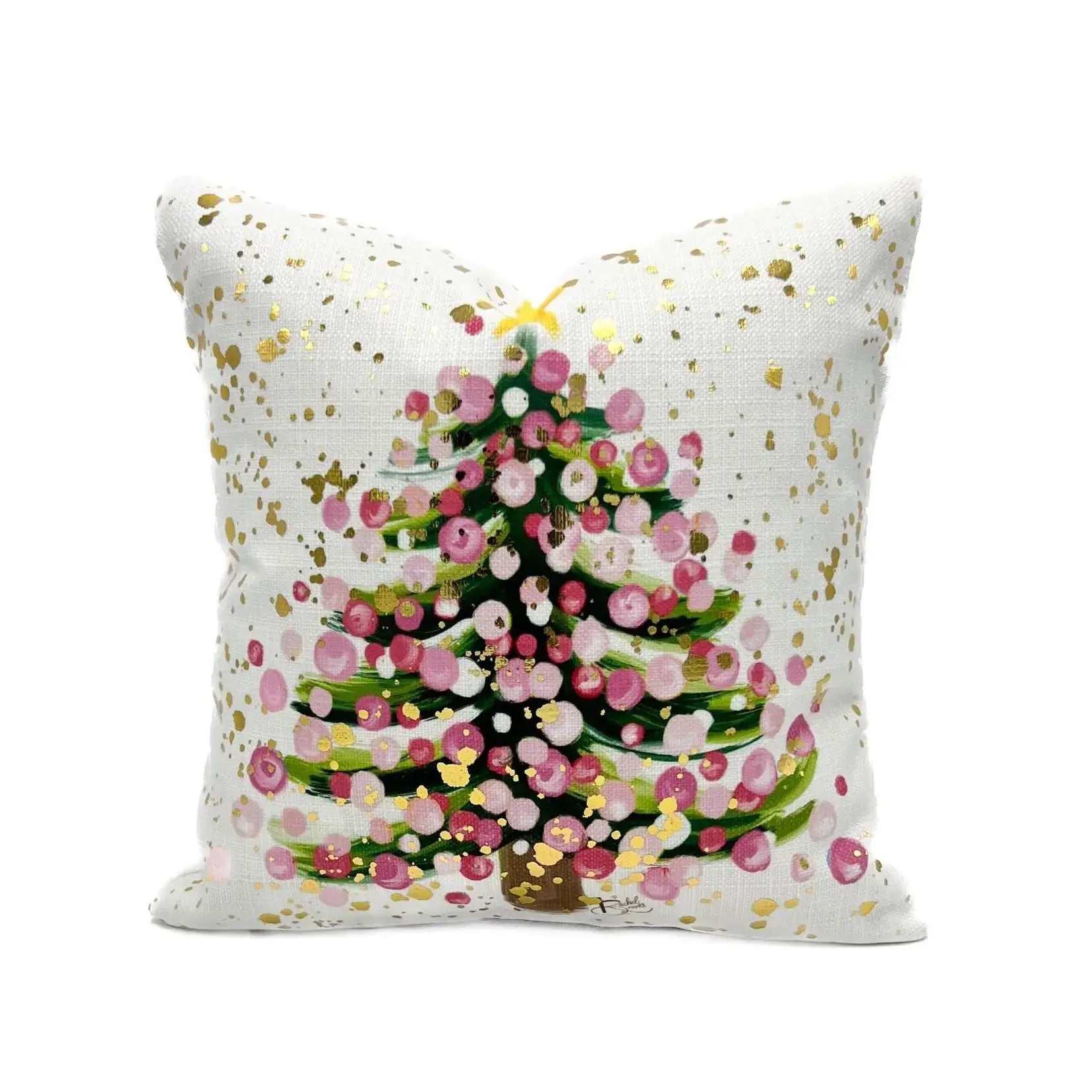 Gold Foil Baby Pink Splatter Tree Velvet Pillow