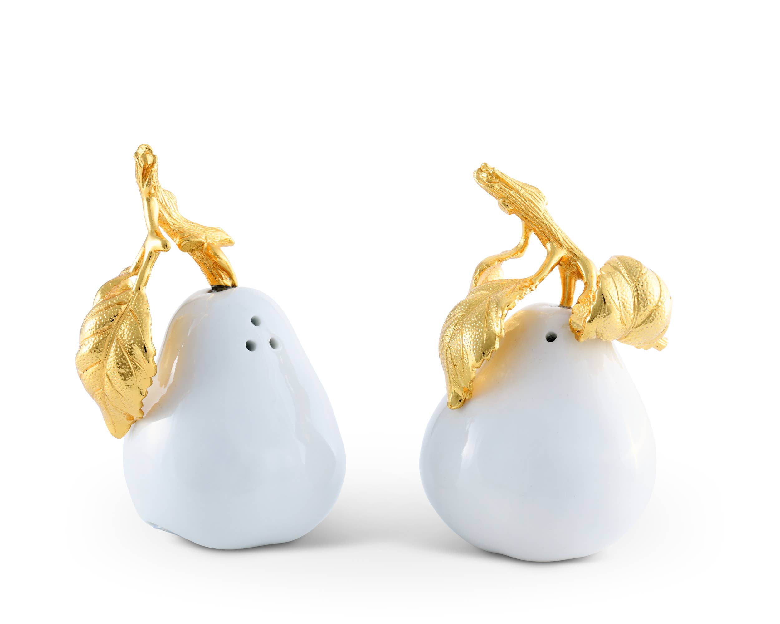 Porcelain Pear Salt and Pepper with Gold Leaf