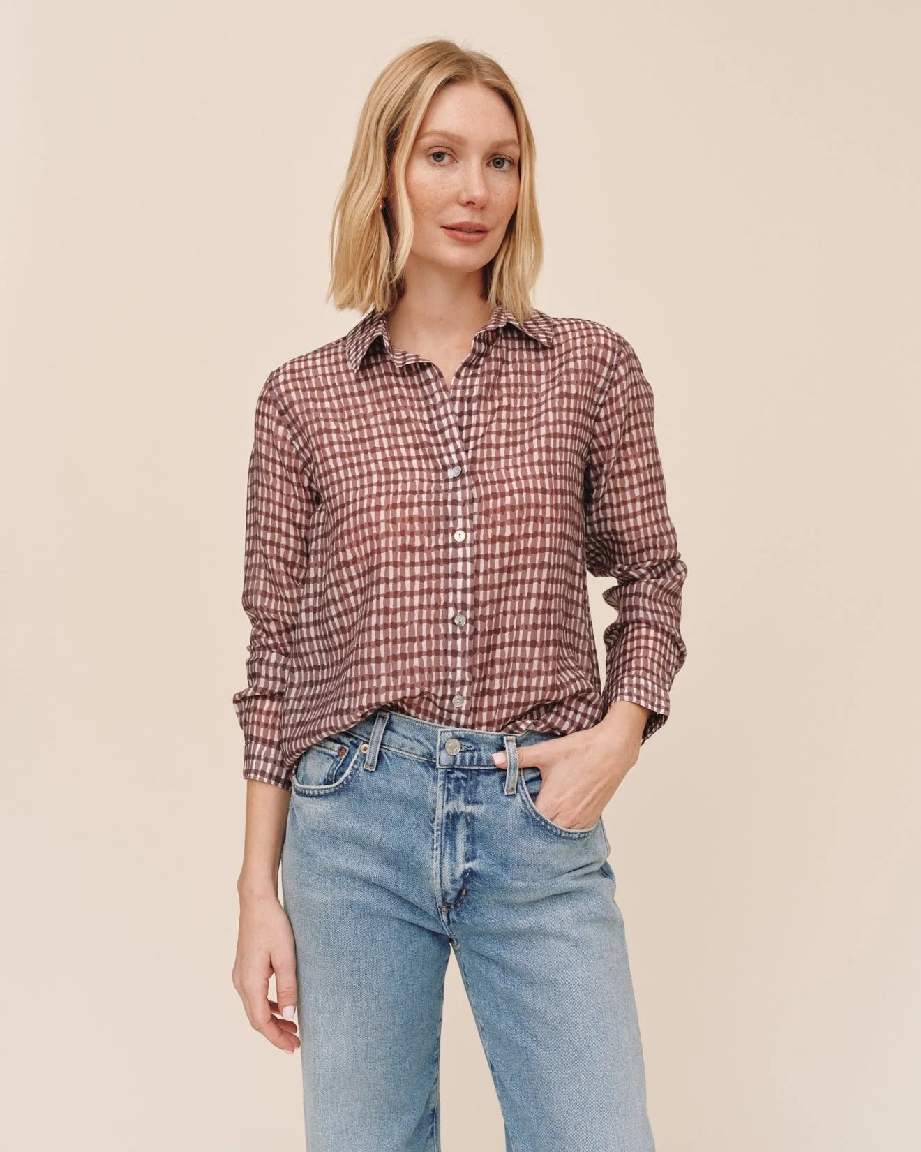 Classic Button Down - Plum Gingham Print | Bella Dahl