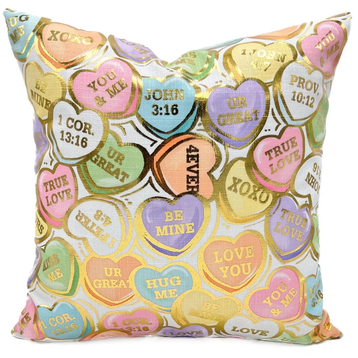 Gold Foil Conversation Hearts Valentines Pillow
