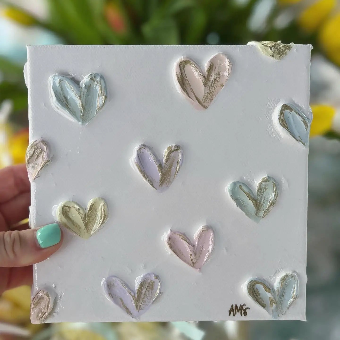 Canvas - 6x6 inch Pastel Polka Dot Hearts | Happies By AMS