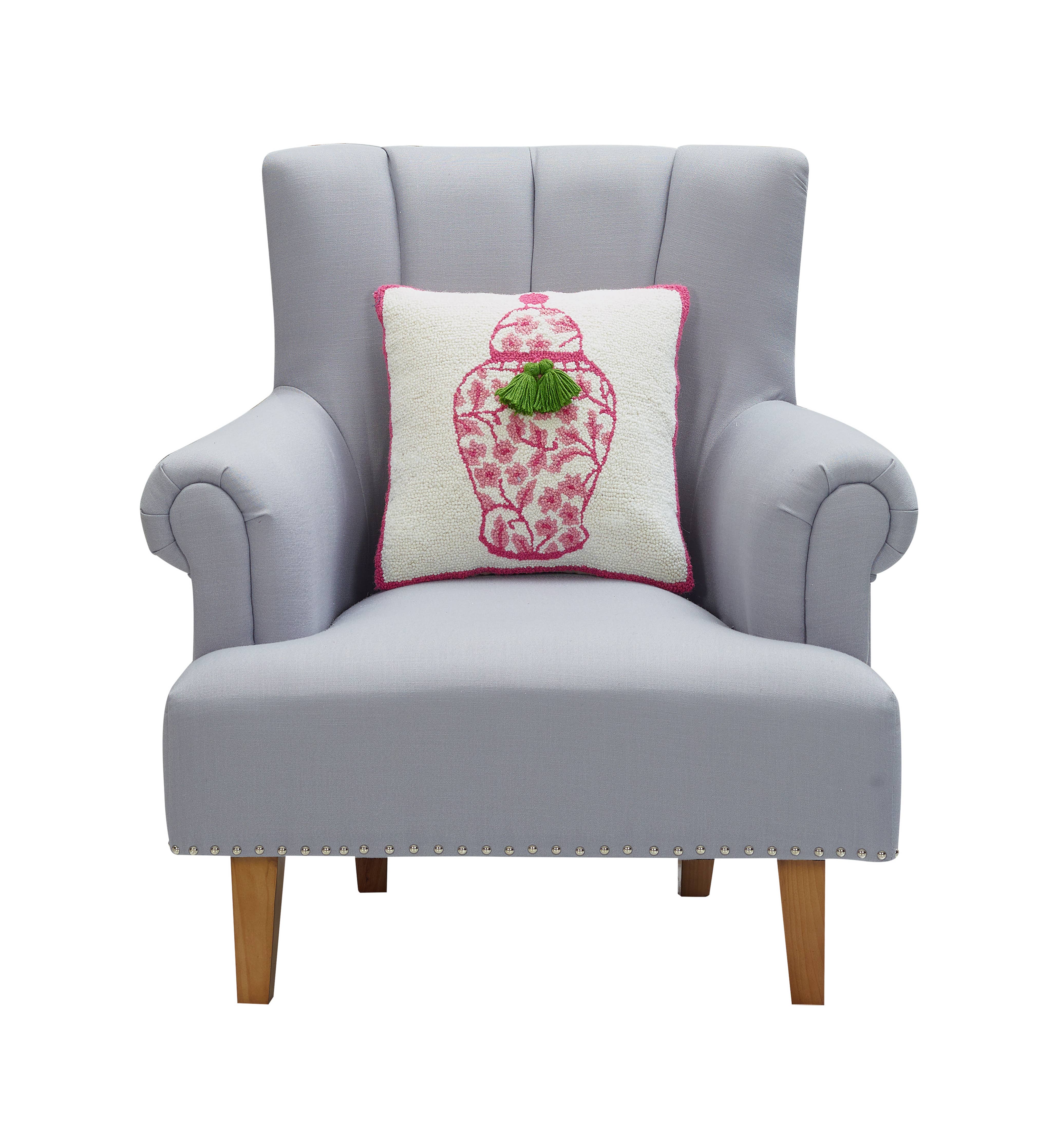 Chinoiserie Vase W/Tassels Hook Pillow