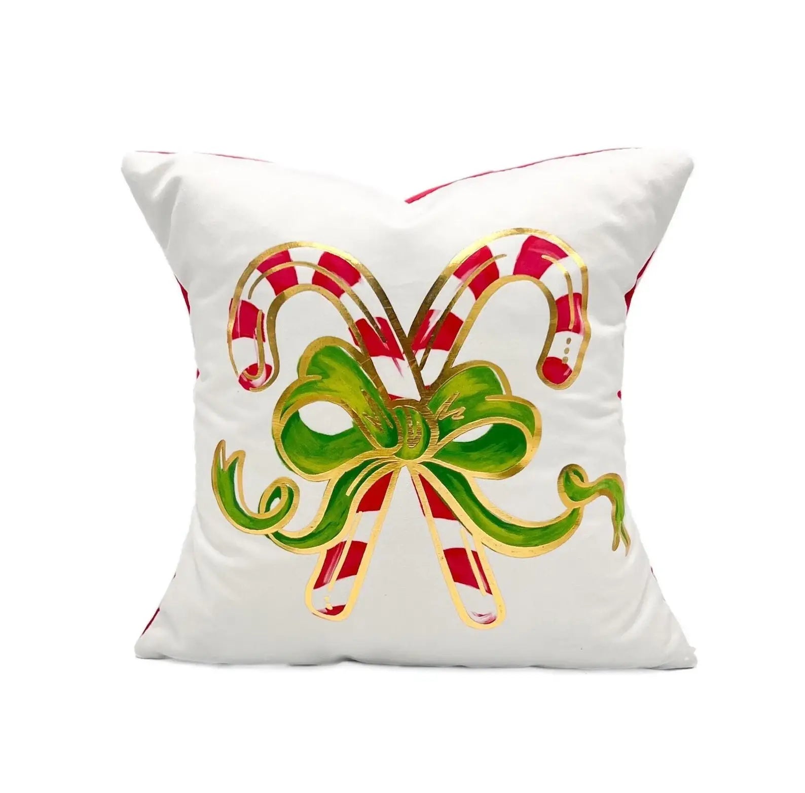 Gold Foil Christmas Candy Canes Velvet Pillow