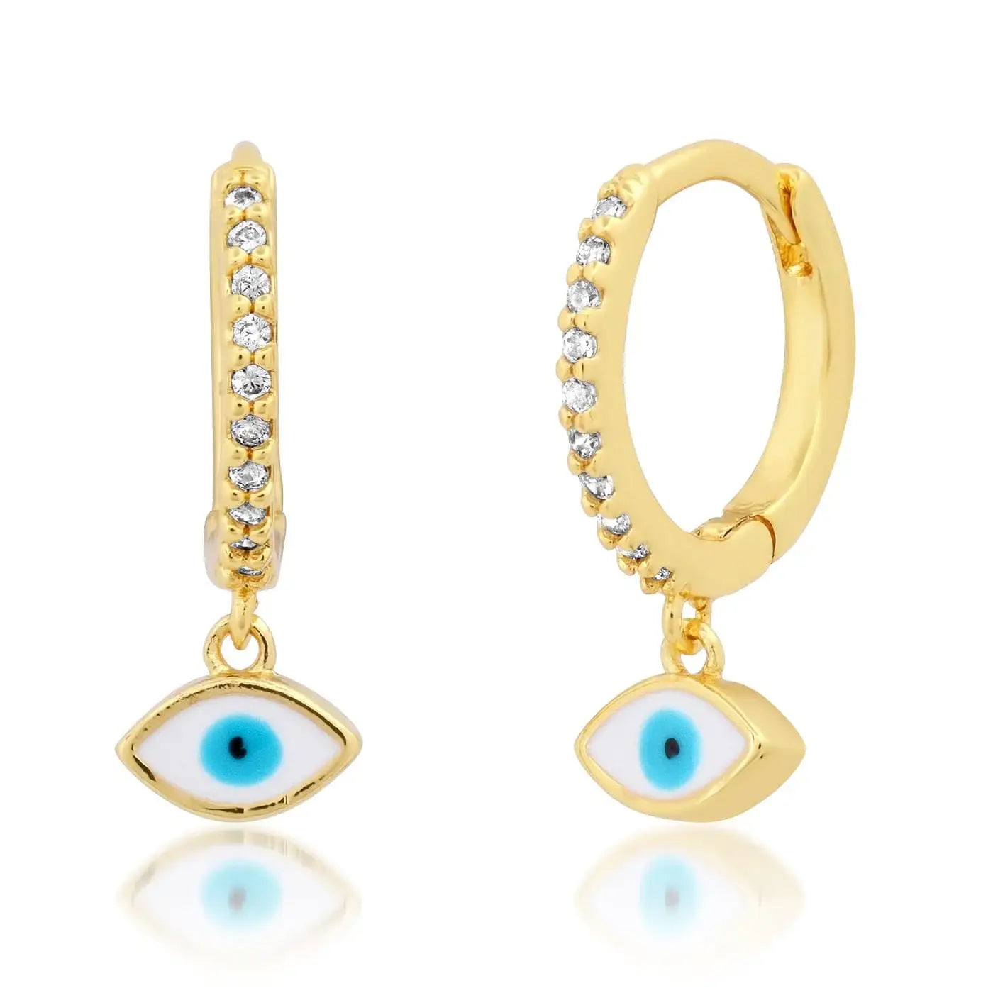 Pave CZ Huggies With Enamel Evil Eye Charm