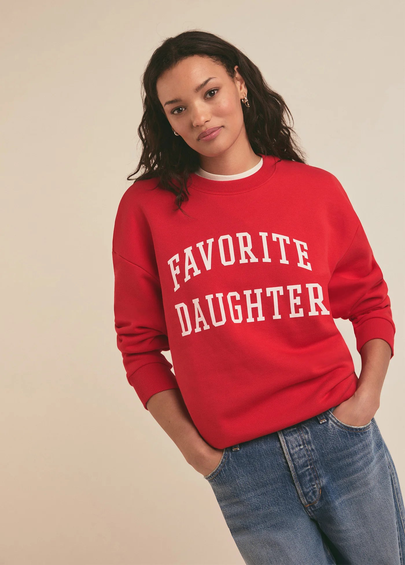 The Collegiate Sweatshirt - Haute Rouge/White | Favorite Daughter