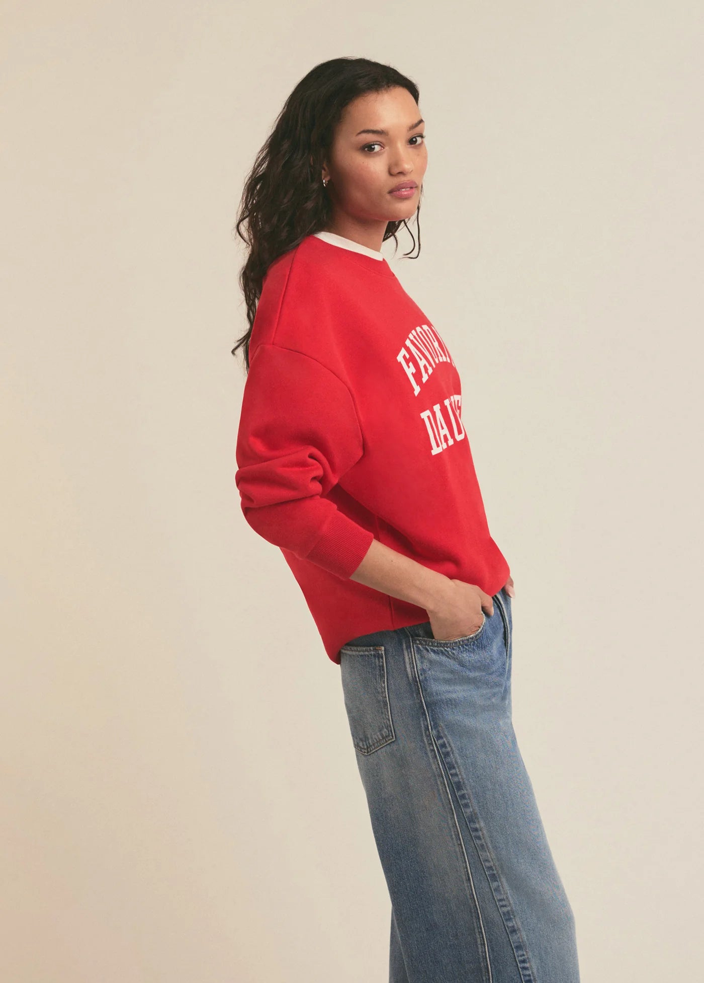The Collegiate Sweatshirt - Haute Rouge/White | Favorite Daughter