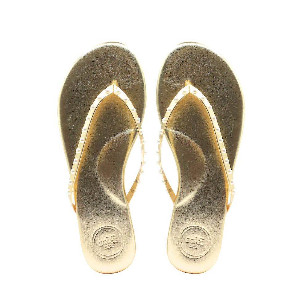 Indie Thin Strap Sandal - Gold with White Pearl | Soléi Sea