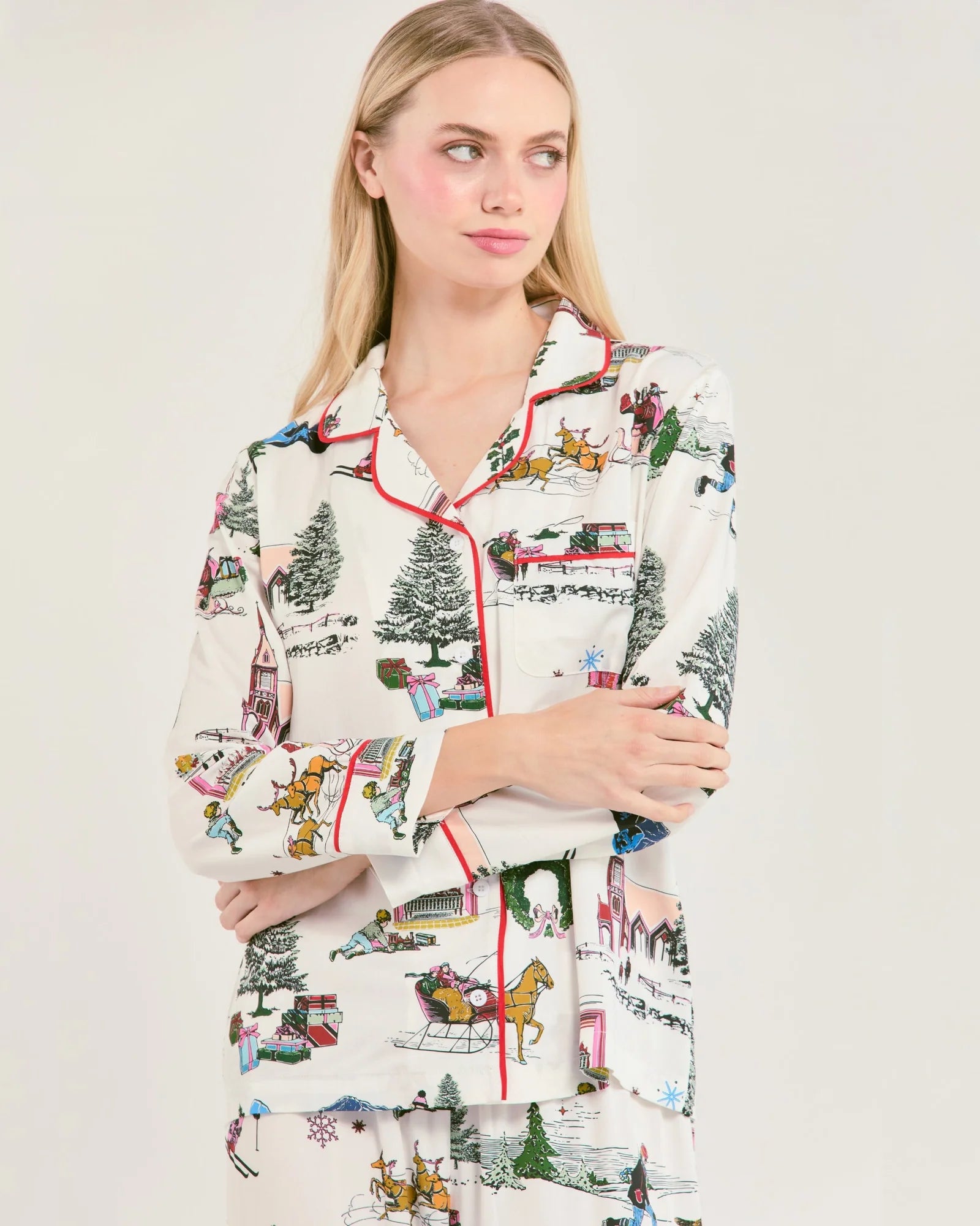 Holiday Toile Long Sleeve Pajama Pants Set / Multi | Katie Kime
