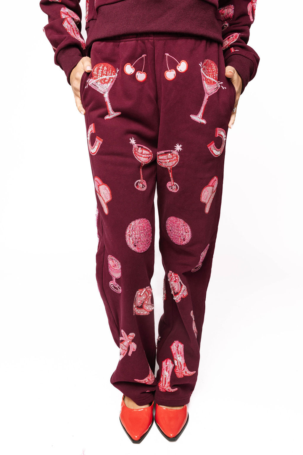 Dark Plum & Pink Disco Cowgirl Icon Sweatpant | Queen of Sparkles