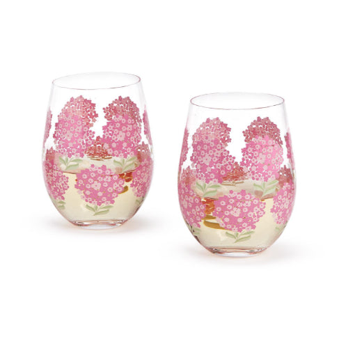 Pink Hydrangea Stemless Wine Glass