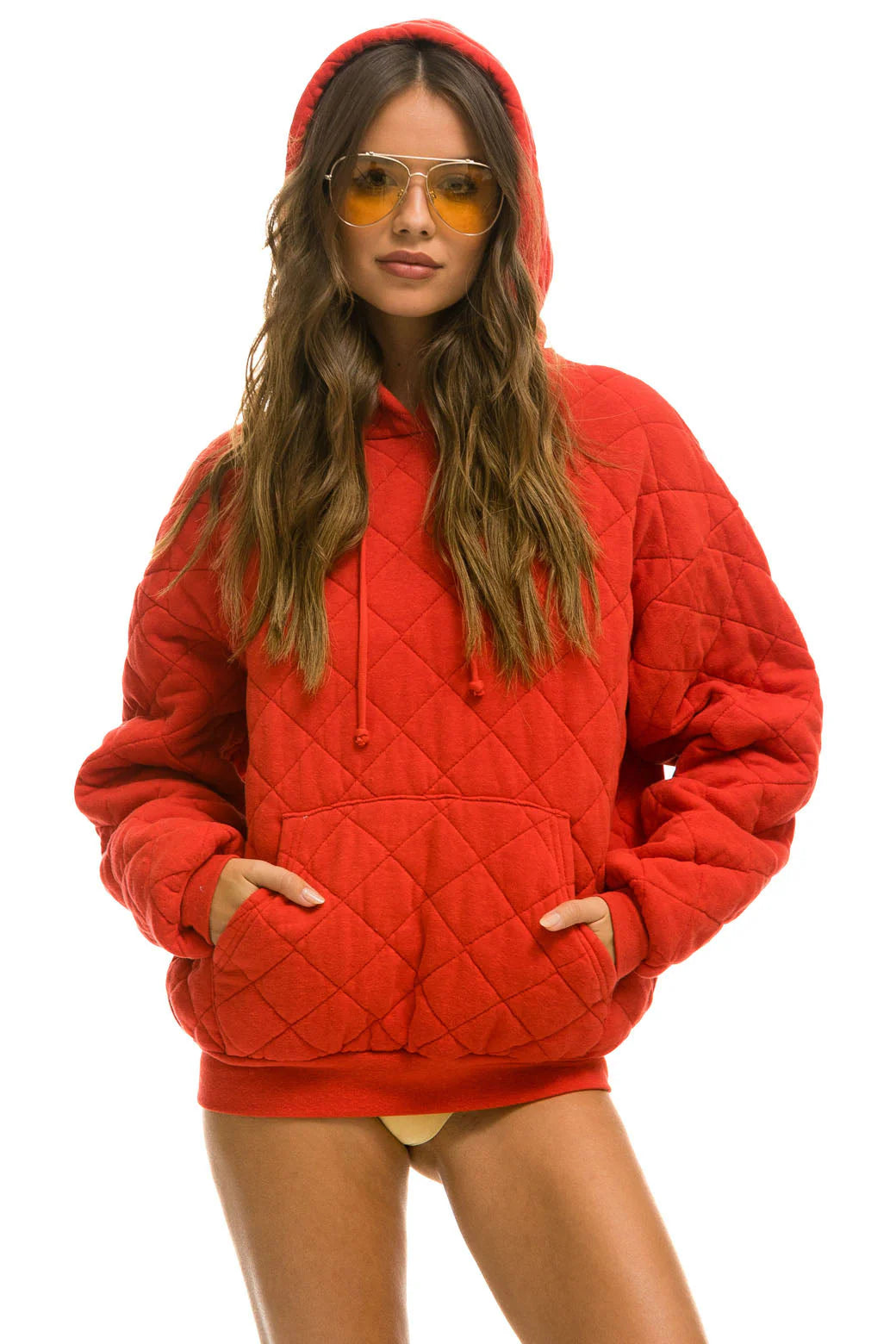 Quilted Pullover Hoodie Relaxed - Red | Aviator Nation