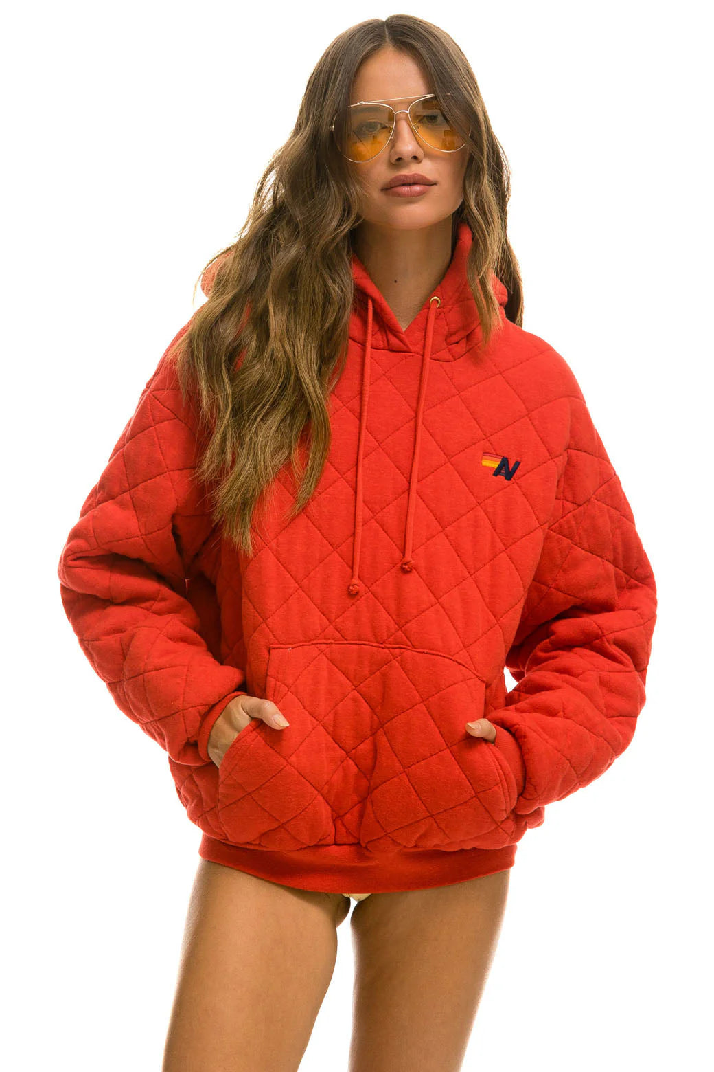 Quilted Pullover Hoodie Relaxed Red Aviator Nation