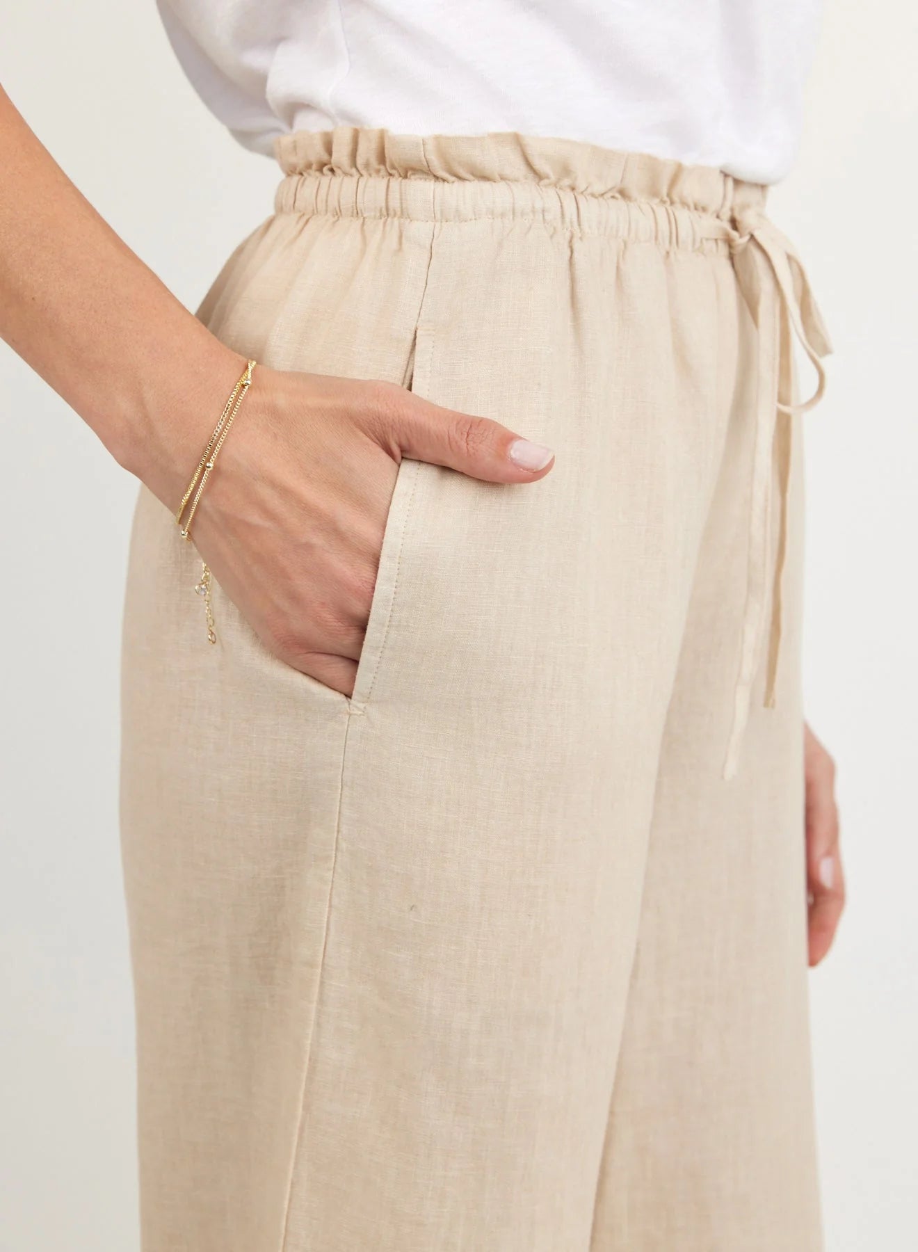 Ruffle Waist Wide Leg Pant - Linen Sand | Bella Dahl