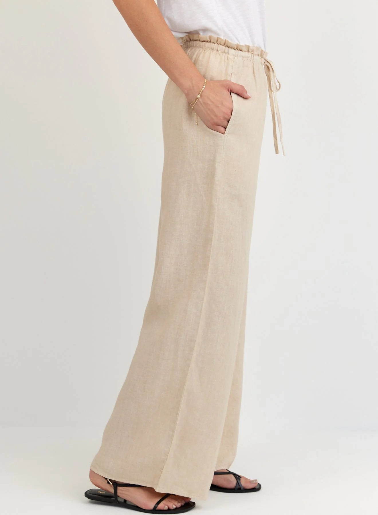 Ruffle Waist Wide Leg Pant - Linen Sand | Bella Dahl