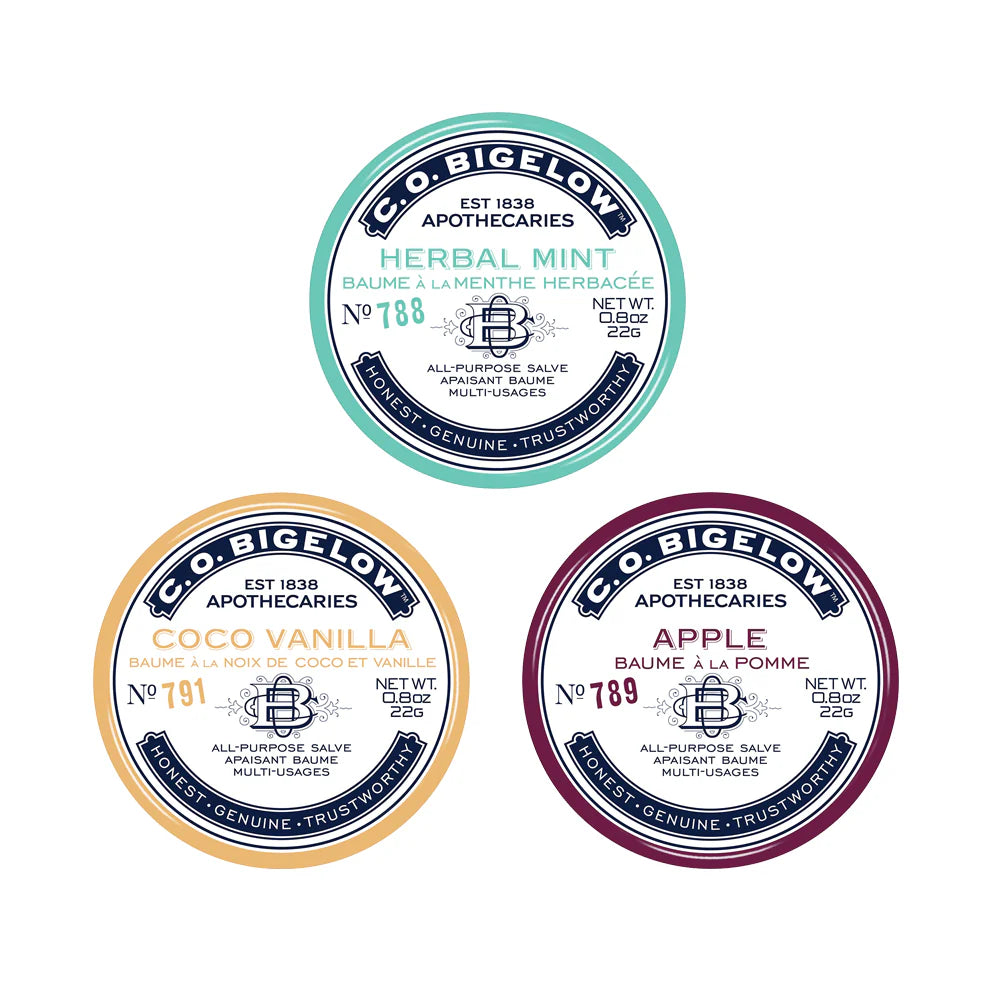 Assorted Salve Tin Trio (Coco Vanilla, Apple, Herbal Mint) | C.O. Bigelow