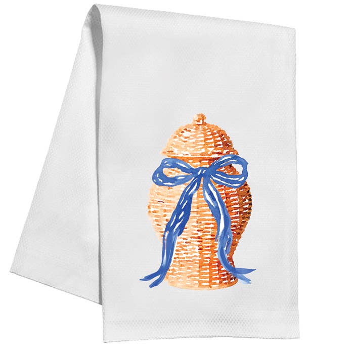 Tom Tom Wicker Basket With Blue Bow Kitchen Towel
