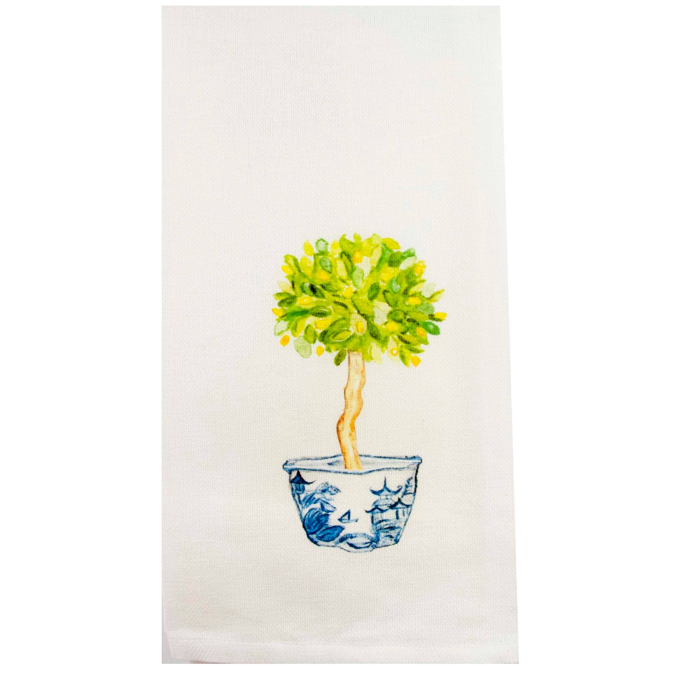 Lemon Tree in Blue-White Pot Dish Towel