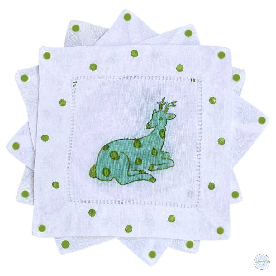 Holiday Reindeer Linen Cocktail Napkins