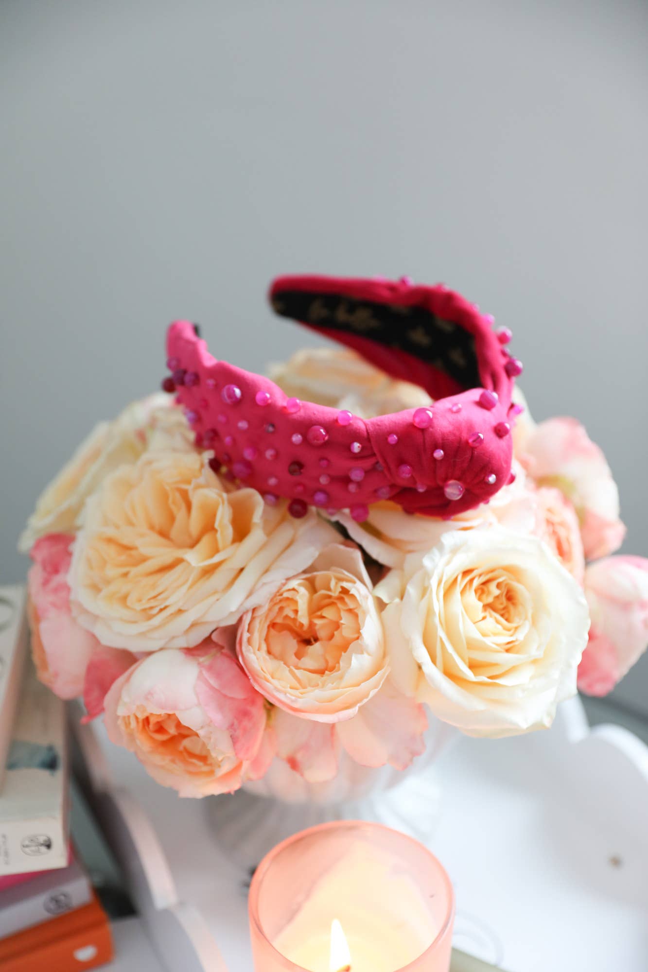 Hot Pink Agate Beaded Velvet Headband