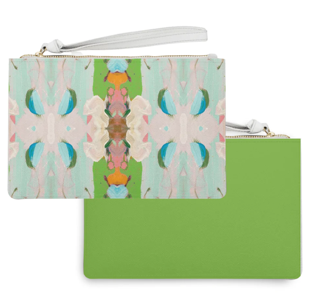 Monet's Garden Green Leather Clutch | Laura Park