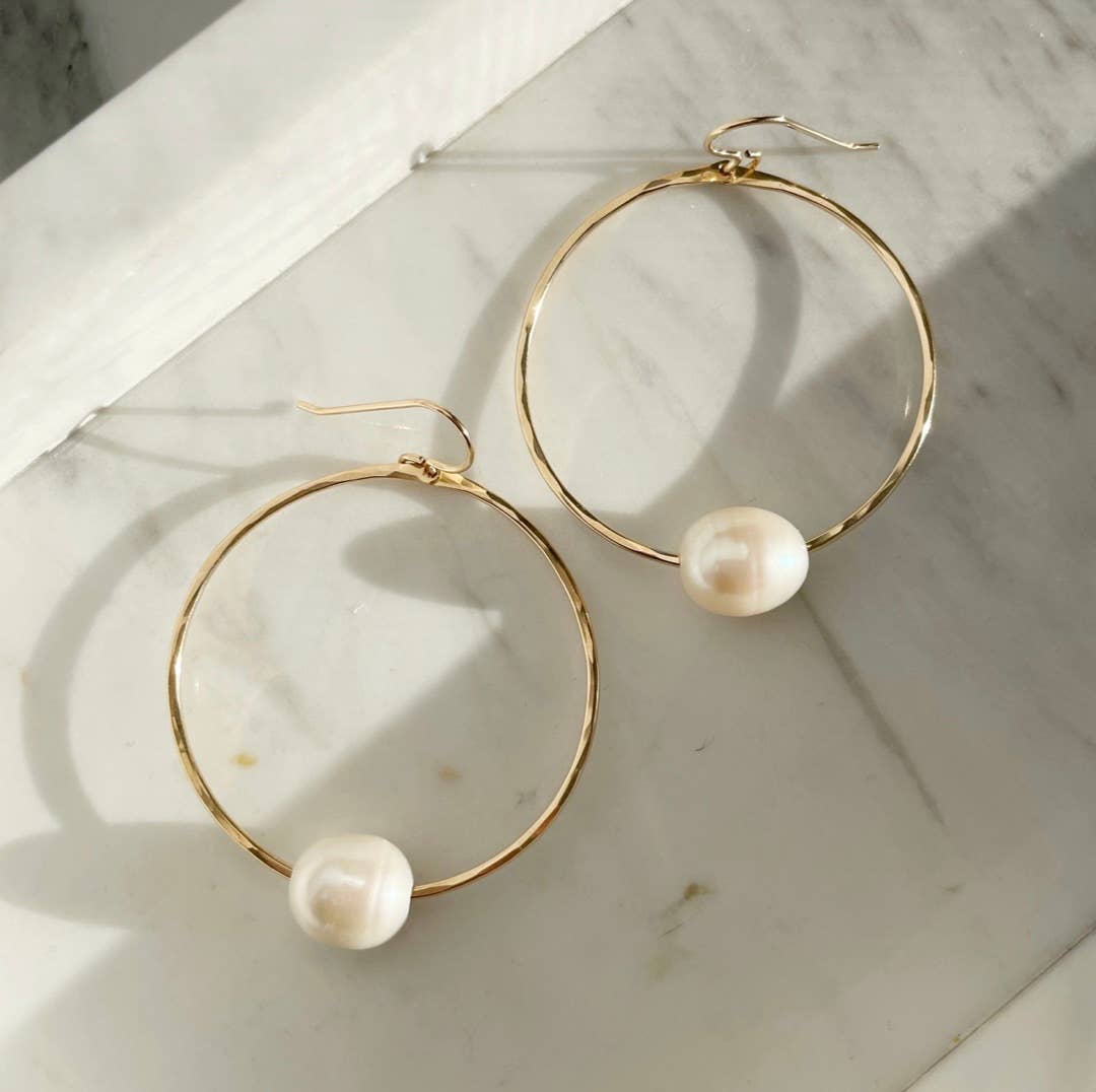Pearl Hoops Silver