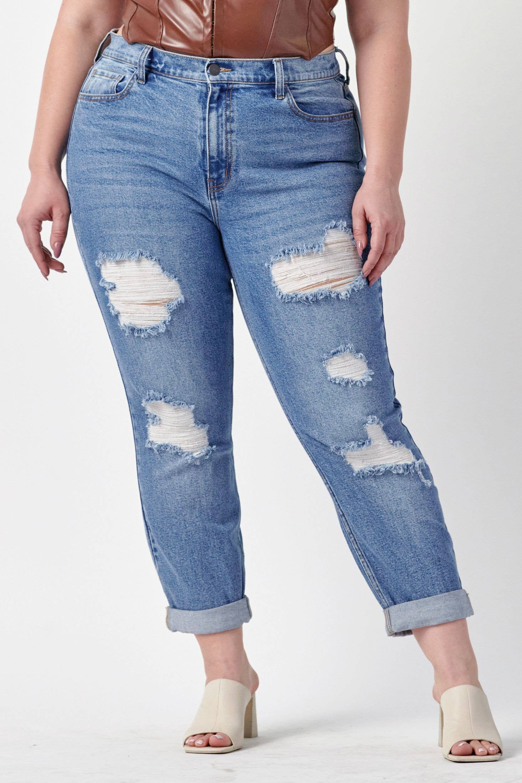 Plus Ripped Jeans Straight Fit