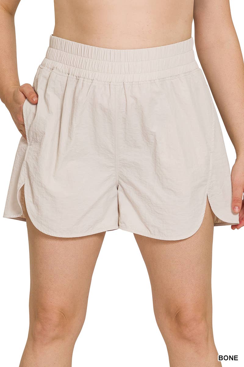 Plus Bone Windbreaker Smocked Waistband Running Shorts