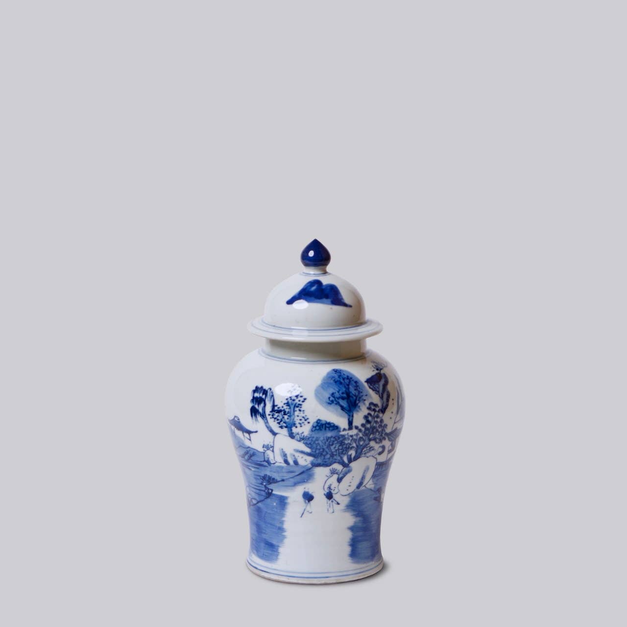 Miniature Blue and White Porcelain Landscape Jar