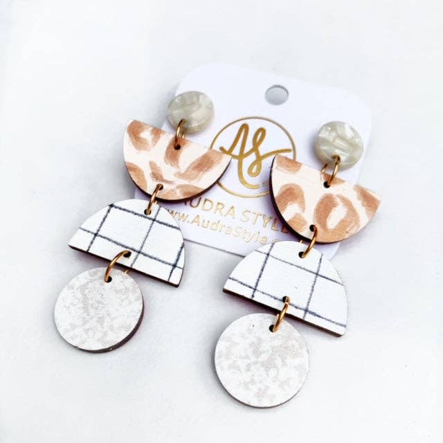 Neutral Geometric Statement Earrings - Animal Print
