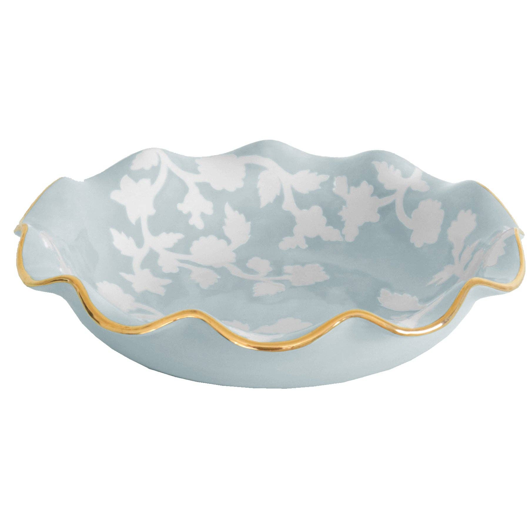 Chinoiserie Dreams Scalloped Bowls with 22K Gold Accent Large / Hydrangea Light Blue