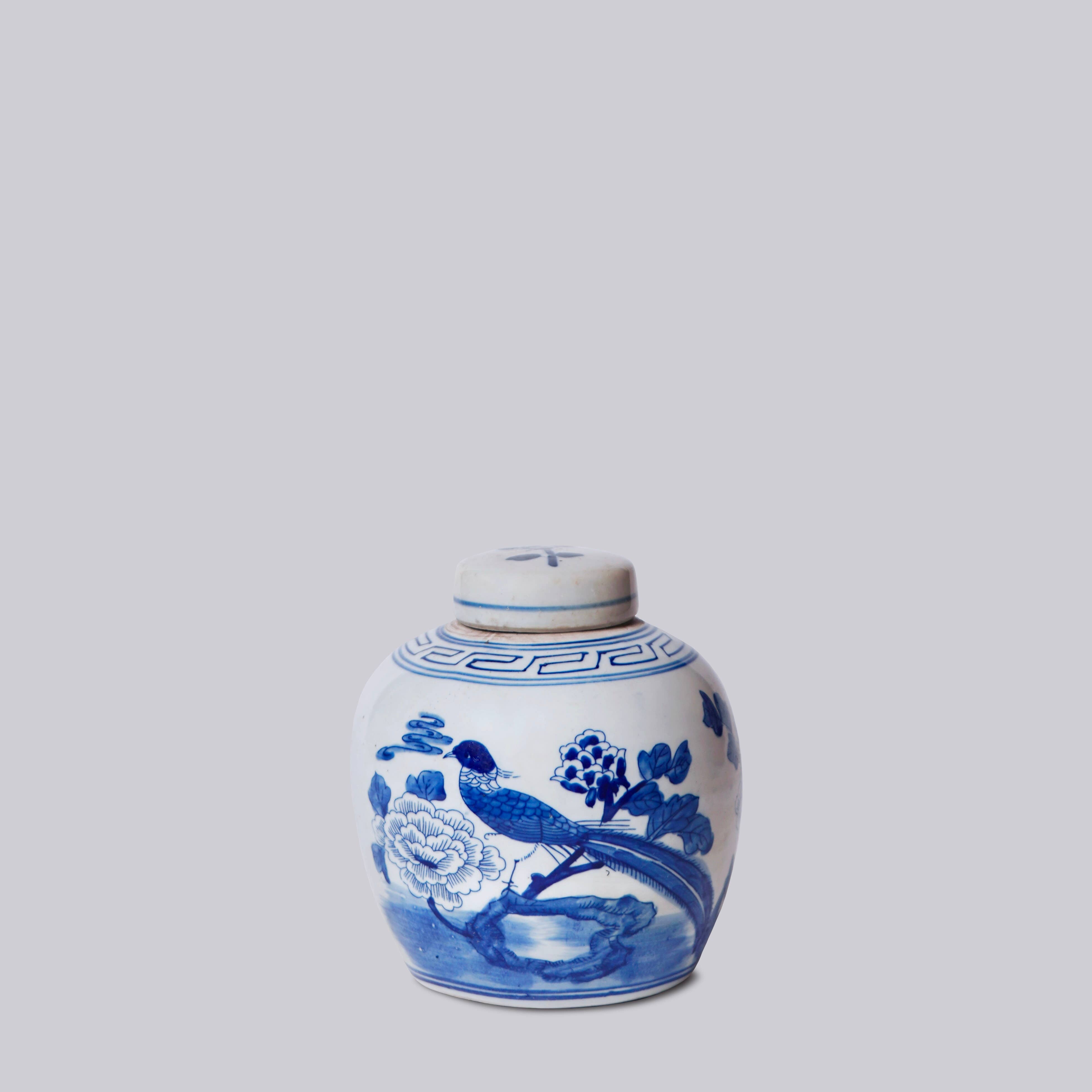 Blue and White Porcelain Pheasant Round Storage Jar